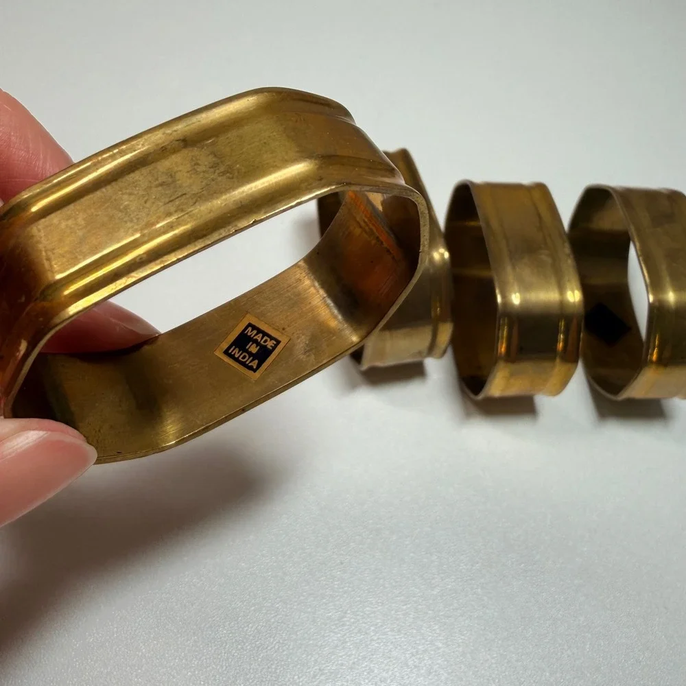 Vintage Napkin Rings Set of 4 Oval Gold Tone Made in India Mid Century